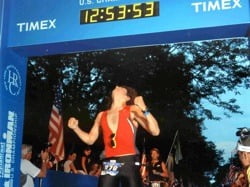 Athlete finishing a race